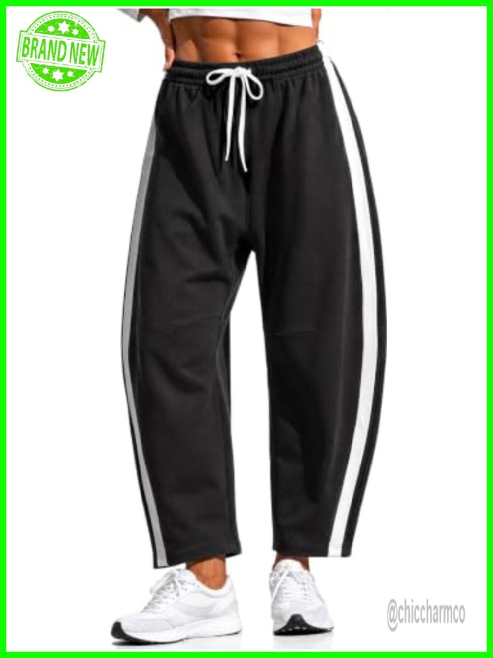 Womens Cotton Barrel Sweatpants Drawstring Wide Leg Track Pants